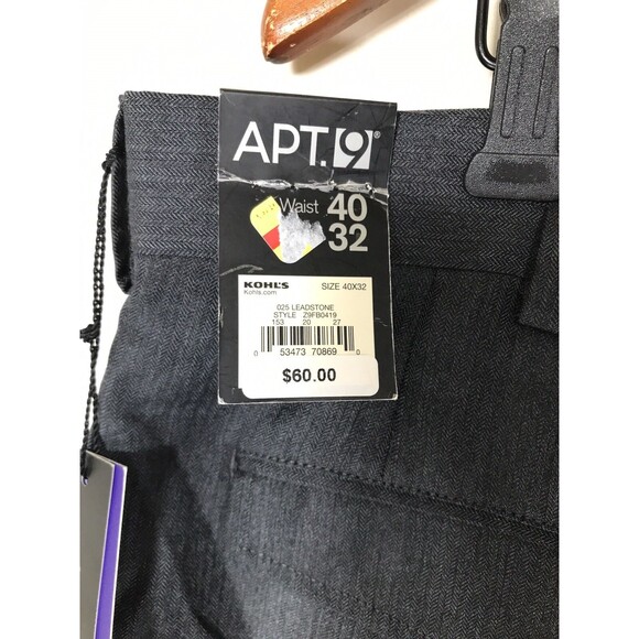 NWT Apt.9 dress Pants men 40x32 Flat front zip closure stripe grey - Picture 4 of 6